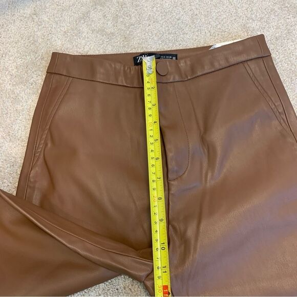 ZARA camel brown faux leather vegan hi-rise leggings Sz S - Picture 14 of 17